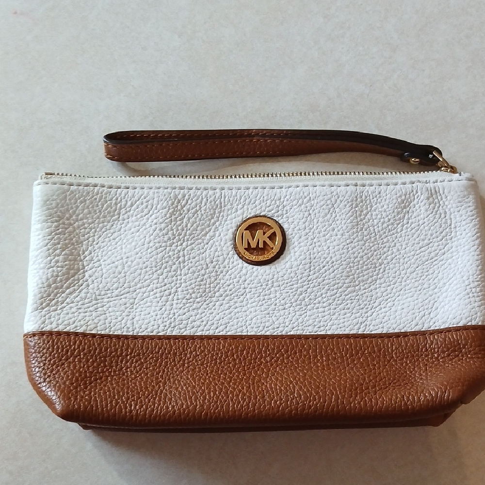 Michael Kors Two-Tone Wristlet in White and Brown